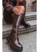 Dámske zateplené šnurovacie čižmy Meliora - čokoláda, eko semiš