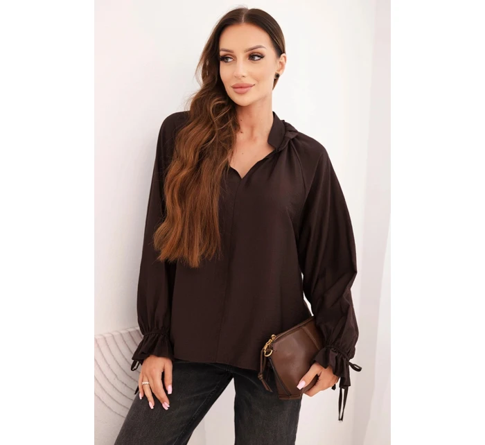 Dámska blúzka z viskózy tmavohnedá - FPrice Dámska blúzka z viskózy tmavohnedá - FPrice