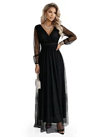 Dlouhé maxi šaty s rukávy a obálkovým výstřihem černé model 22045481 - numoco basic Dlouhé maxi šaty s rukávy a obálkovým výstřihem černé model 22045481 - numoco basic