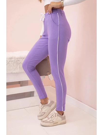 Dámské bavlněné cargo kalhoty s kapsami a řetízkem béžové