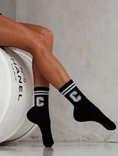 Damskie Skarpetki Z Paskami I Literą C Czarne