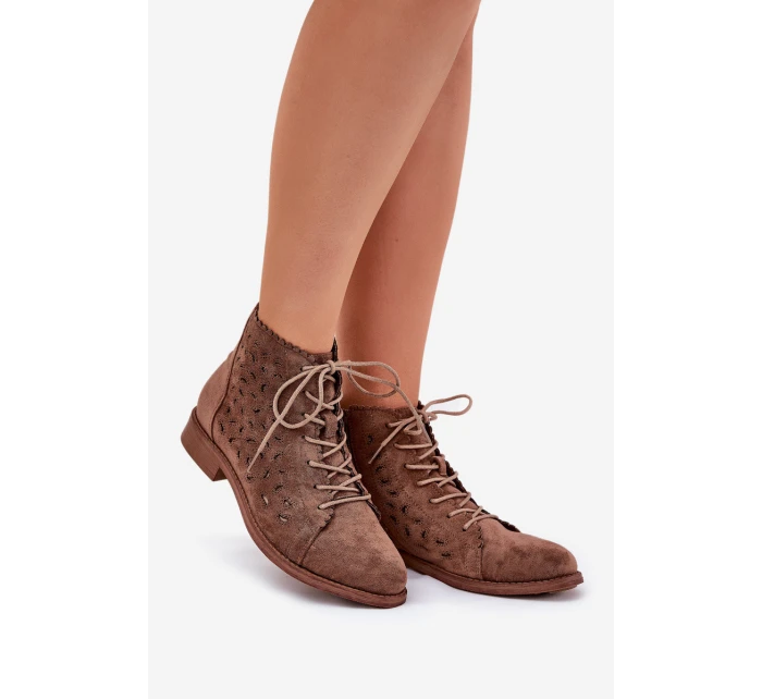Niskie Botki Z Ażurowym Wzorem S.Barski HY51-185 Brązowe