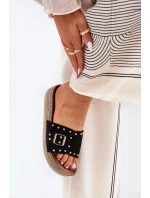 Klapki Damskie Na Platformie Z Klamrą I Ćwiekami Czarne Nusithia