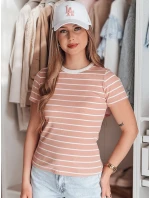 LINESS dámske pruhované základné tričko ružové FashionStreet RY2809