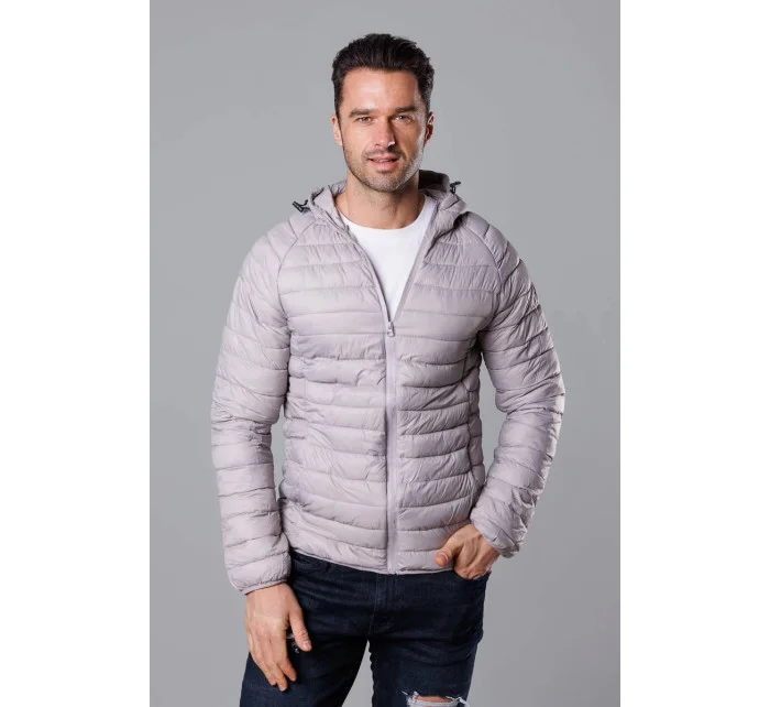 Svetlosivá prešívaná pánska bunda s kapucňou (HM112-30)