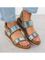 Dámske sandále na podpätku modré pletené Potocki 45302