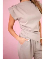 Asymetrická blúzka + nohavice tmavobéžová