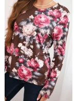 Dámska viskózna blúzka s kvetmi a dlhými rukávmi čokoládová