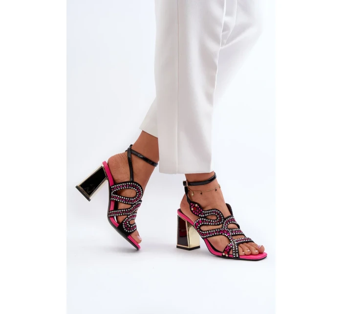 Dámske zdobené sandále na vysokom podpätku D&A Black Dámske zdobené sandále na vysokom podpätku D&A Black