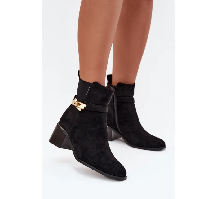 Dámske členkové topánky Sarona so zlatým zdobením - čierne Dámske členkové topánky Sarona so zlatým zdobením - čierne