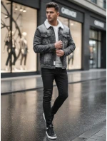 Pánská zateplená džínová bunda s ovčí kůží černá Dstreet model 21995199 - FashionStreet