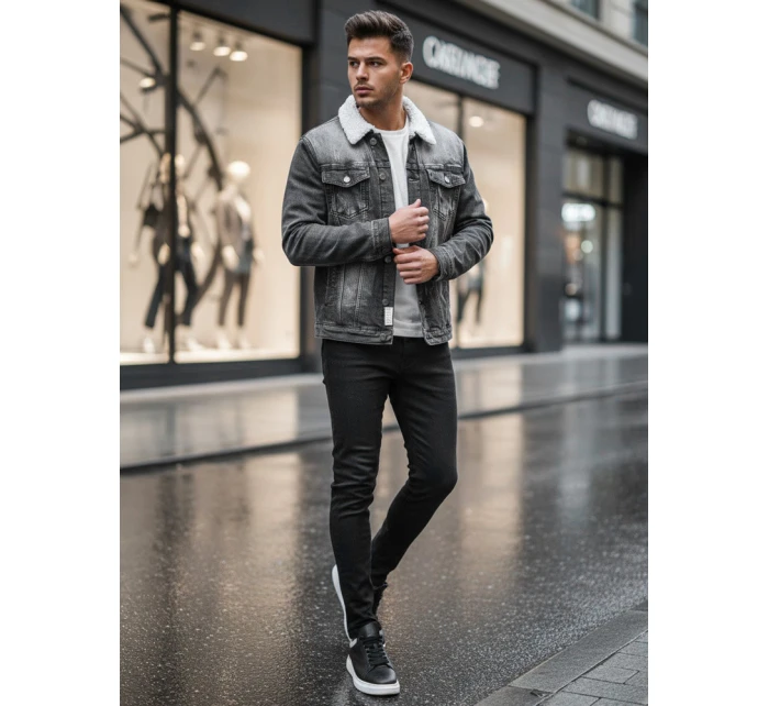 Pánská zateplená džínová bunda s ovčí kůží černá Dstreet model 21995199 - FashionStreet