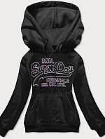 Krátka čierna dámska mikina s potlačou (26016)