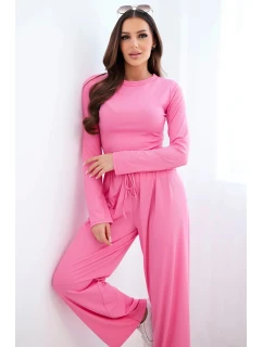 Dámský viskózový komplet s halenkou a širokými kalhotami světle růžový