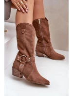 Zazoo 3669 Zamszowe Kozaki Kowbojki Damskie Do Połowy Łydki Brązowe