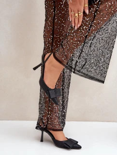 Błyszczące Szpilki Z Kokardą Czarne Gredan