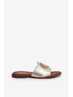 model 21686340 Kožené Pantofle Na Plochém Podpatku S Ozdobou Zlaté - Zazoo