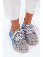Skórzane Półbuty Sneakersy Damskie Na Platformie Maciejka 06776A-06 Niebieskie
