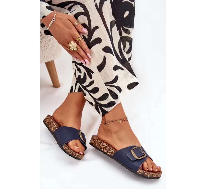 Klapki Damskie Na Korkowej Platformie Z Klamrą Granatowe Vianara Klapki Damskie Na Korkowej Platformie Z Klamrą Granatowe Vianara