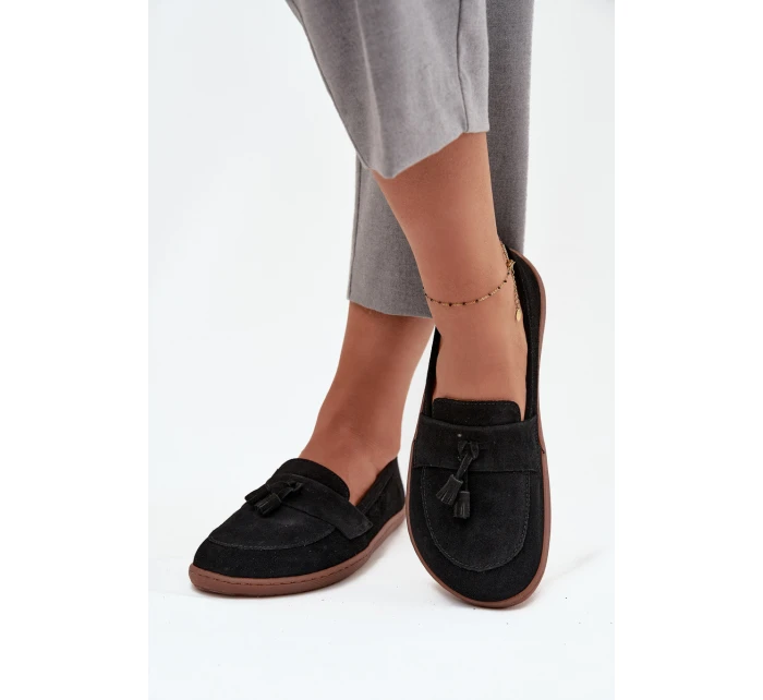 Kožené semišové mokasíny typu barefoot Zazoo 322 černé Kožené semišové mokasíny typu barefoot Zazoo 322 černé