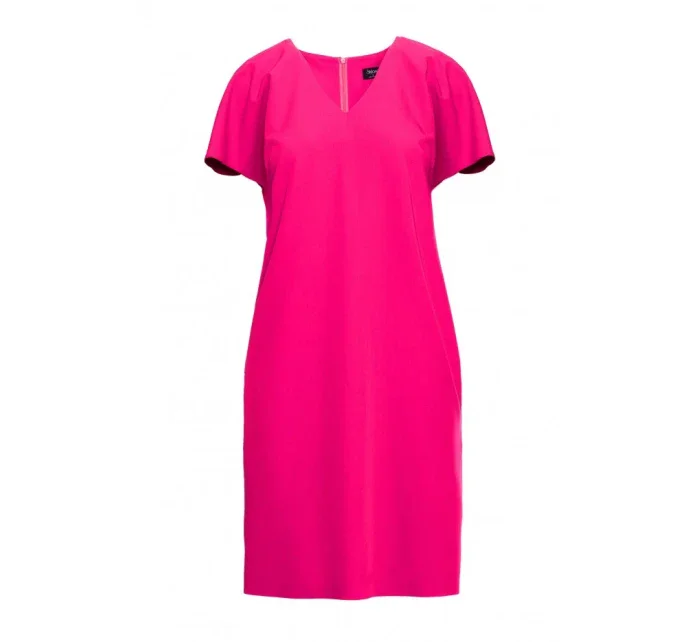 model 20966038 Šaty uvolněného střihu s výstřihem do V růžové - STYLOVE