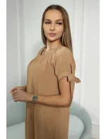 Šaty s vázanými rukávy v kamelové barvě Šaty s vázanými rukávy v kamelové barvě