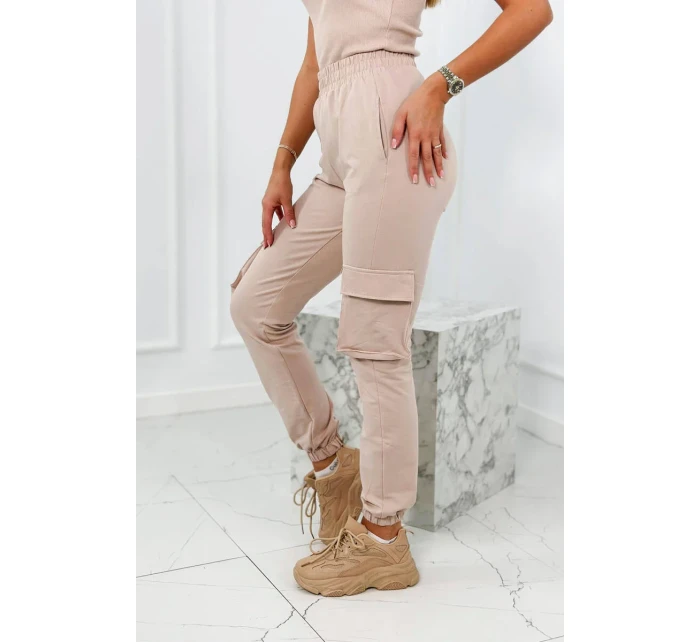 Set 3 v 1 mikina + top + kalhoty světle béžová