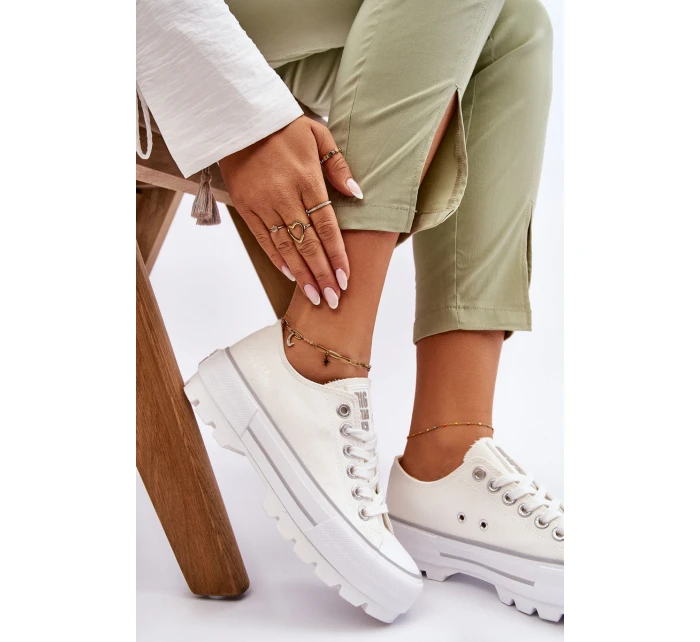 Materiałowe Trampki Na Platformie Big Star LL274150 Białe Materiałowe Trampki Na Platformie Big Star LL274150 Białe