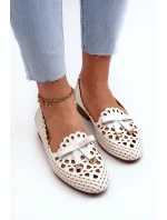 Ażurowe Baleriny Damskie Z Kokardką Białe Nestavia