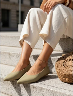 Dámske semišové baleríny so špicatou špičkou svetlo olivové FashionStreet ZY1425
