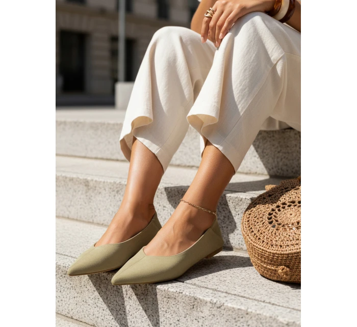 Dámske semišové baleríny so špicatou špičkou svetlo olivové FashionStreet ZY1425