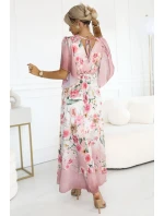 603-4 Vzdušné maxi šaty s obálkovým výstrihom a kvetinovým vzorom - PINK Roses 603-4 Vzdušné maxi šaty s obálkovým výstrihom a kvetinovým vzorom - PINK Roses