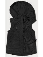 Volná černá dámská vesta s kapucí (2655)