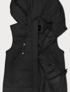 Voľná čierna dámska vesta s kapucňou (2655)