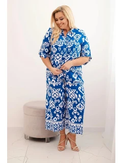 Dámská plus size viskózová souprava s geometrickým potiskem chrpová modrá
