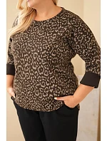 Dámska blúzka Plus Size s leopardím vzorom a predĺženým zadným dielom, hnedá