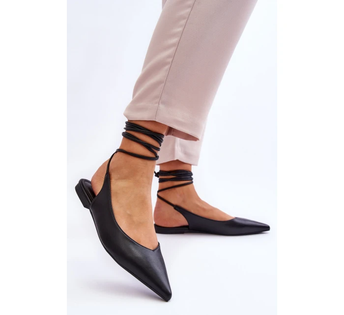 Damskie Wiązane Baleriny W Szpic Czarne Turriso Damskie Wiązane Baleriny W Szpic Czarne Turriso