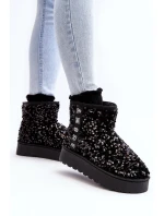 Śniegowce Damskie Na Platformie Zdobione Cekinami Czarne Silmo Śniegowce Damskie Na Platformie Zdobione Cekinami Czarne Silmo