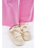 Dámské Kožené Tenisky Na Masivní Platformě model 21692685 Béžové - Goe