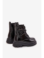 Dievčenské členkové topánky s teplou podšívkou s dekoráciou LOVE Black Rosaira Dievčenské členkové topánky s teplou podšívkou s dekoráciou LOVE Black Rosaira