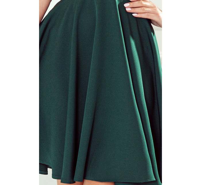 ROSALIA - Dámske šaty vo fľaškovo zelenej farbe s preloženým výstrihom a mašličkami 393-1