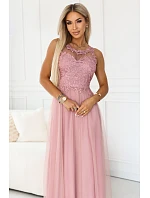 maxi šaty s krajkou a  pudrově růžové model 22122101 - numoco basic