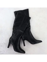 Dámske čierne čižmy na podpätku Jezzi ASA271-2