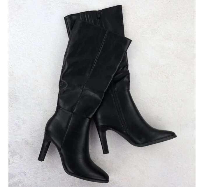 Dámske čierne čižmy na podpätku Jezzi ASA271-2