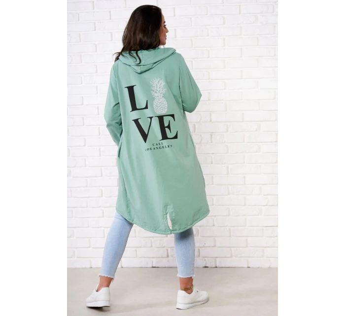 Plášť s potiskem v tmavě mátové barvě