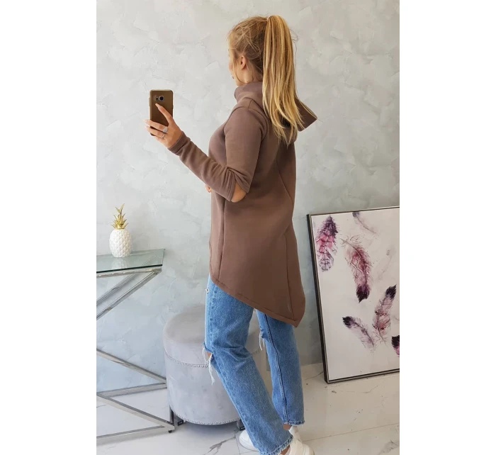 Zateplená mikina s delší zadní částí mocca