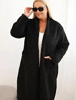 Dámsky kabát Plus Size z viskózy bez zapínania s vreckami čierny