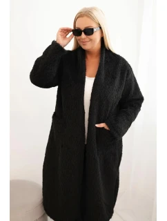 Dámsky kabát Plus Size z viskózy bez zapínania s vreckami čierny