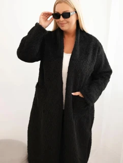 Dámsky kabát Plus Size z viskózy bez zapínania s vreckami čierny