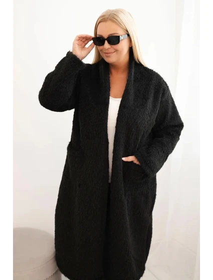 Dámsky kabát Plus Size z viskózy bez zapínania s vreckami čierny